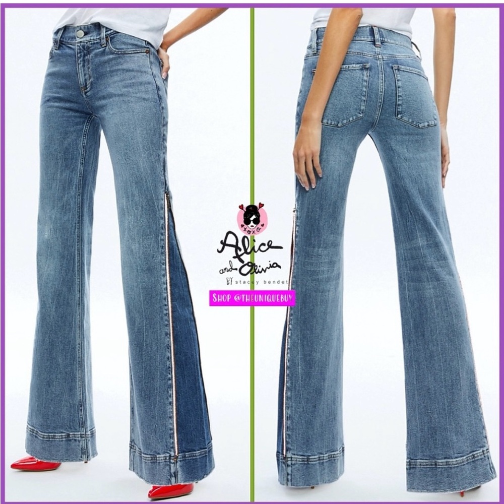 Alice + Olivia REY SIDE ZIPPER WIDE LEG JEAN